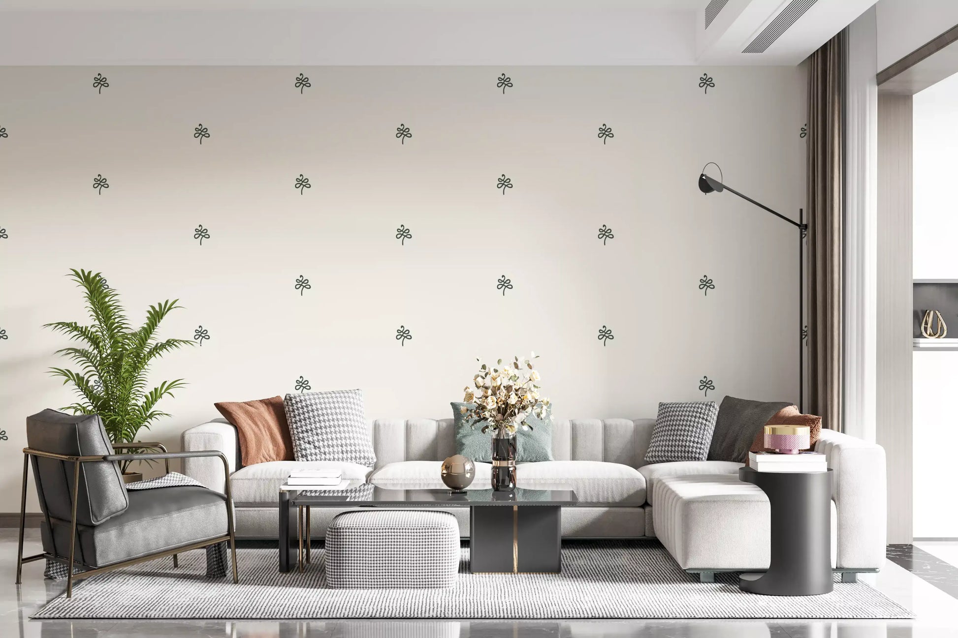 Minimalist Hand-Drawn Flourish Pattern Wallpaper⁠