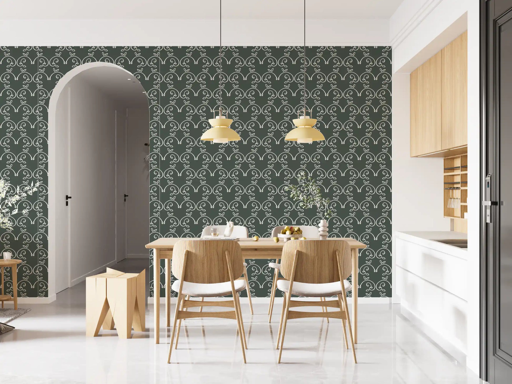 Sage Green Organic Arch Pattern Wallpaper⁠