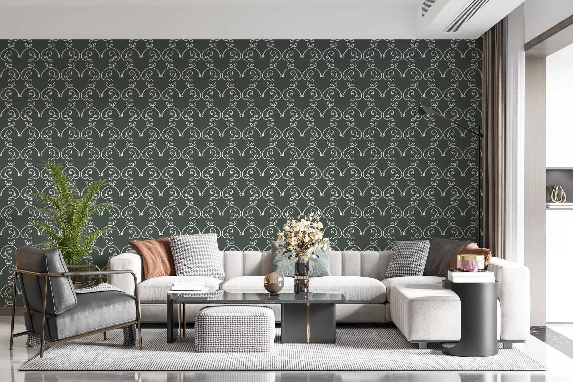 Sage Green Organic Arch Pattern Wallpaper⁠