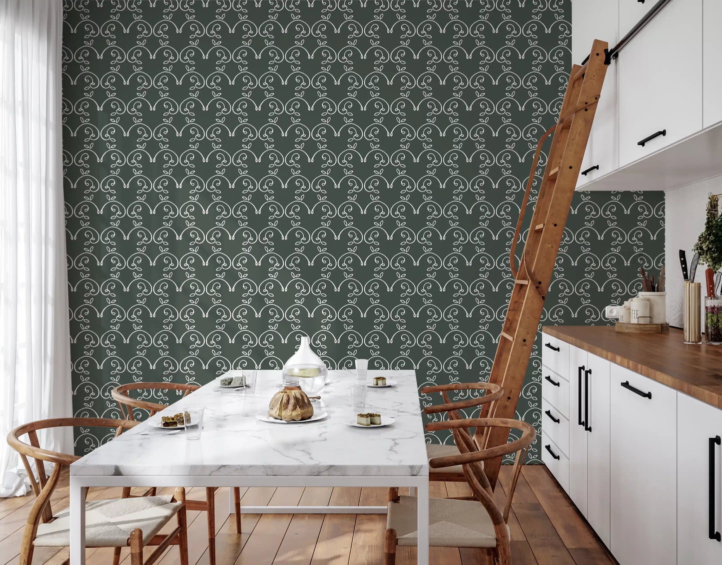 Sage Green Organic Arch Pattern Wallpaper⁠