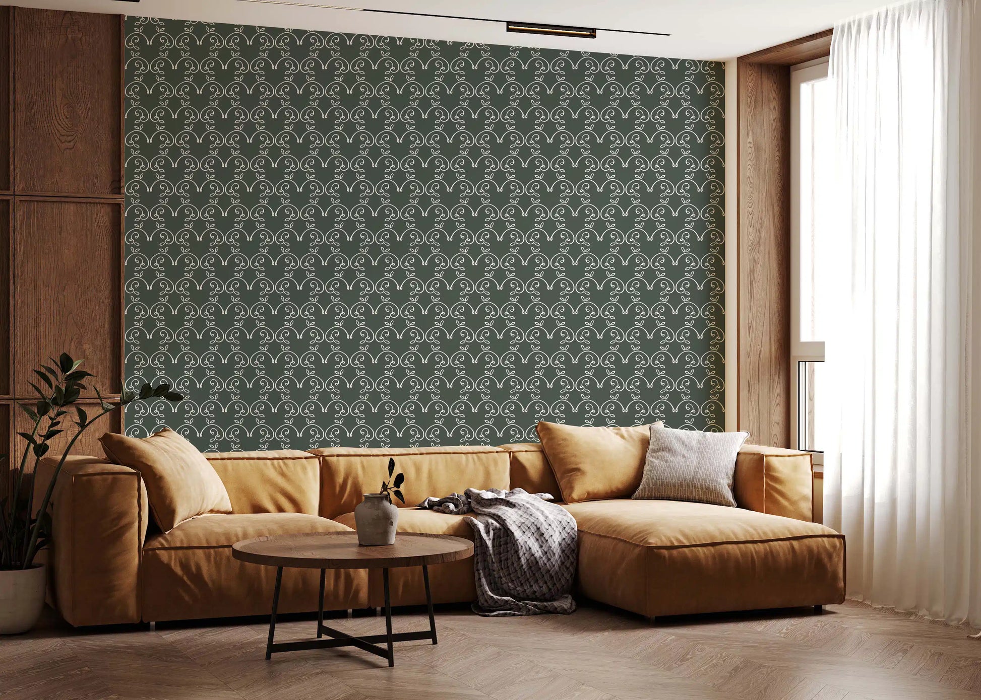Sage Green Organic Arch Pattern Wallpaper⁠
