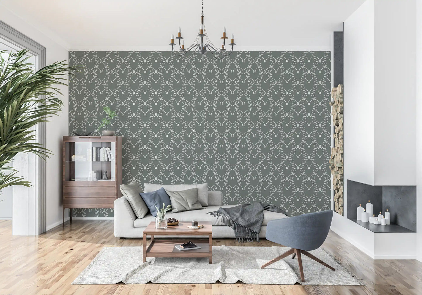 Sage Green Organic Arch Pattern Wallpaper⁠