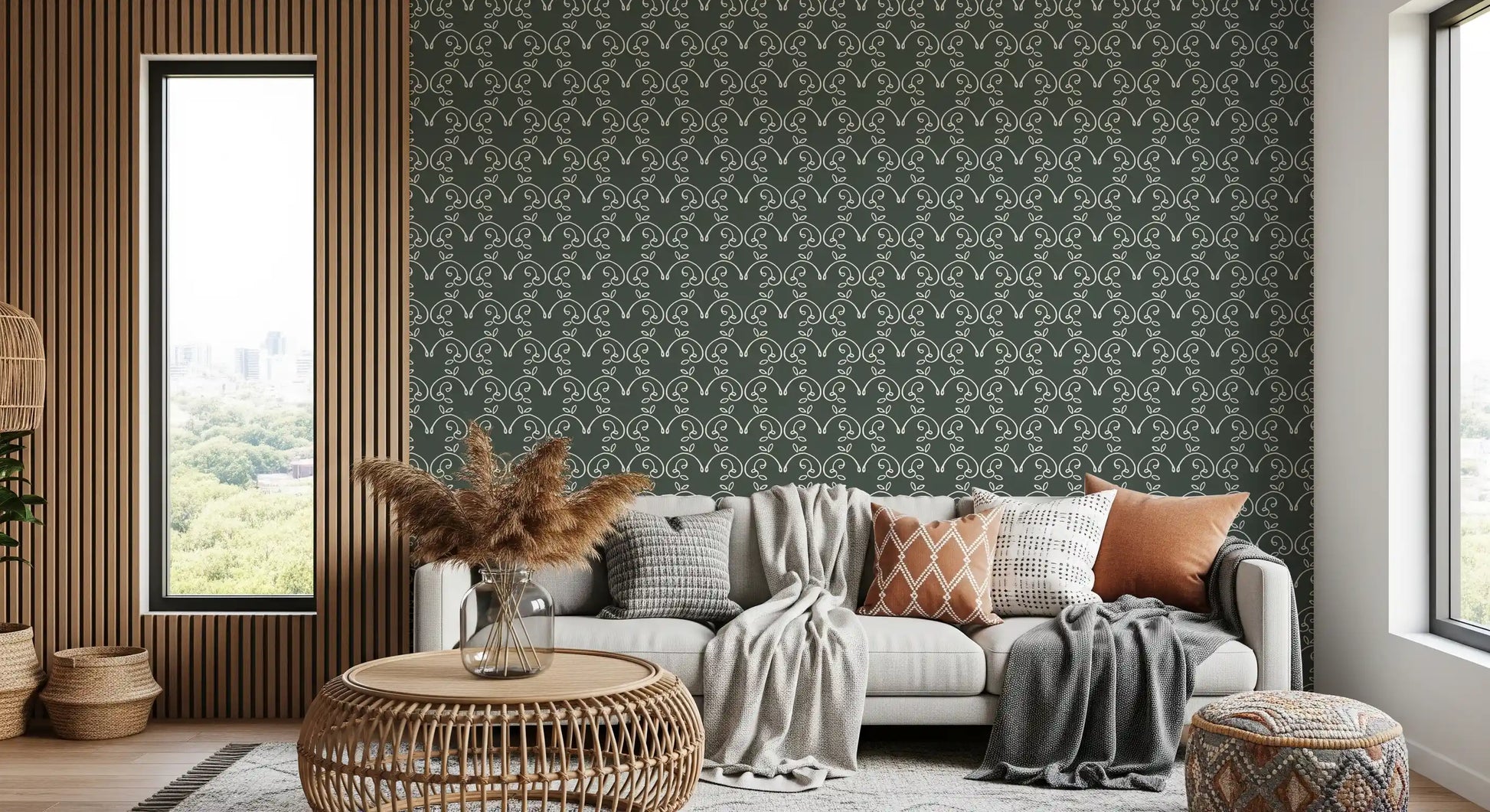 Sage Green Organic Arch Pattern Wallpaper⁠