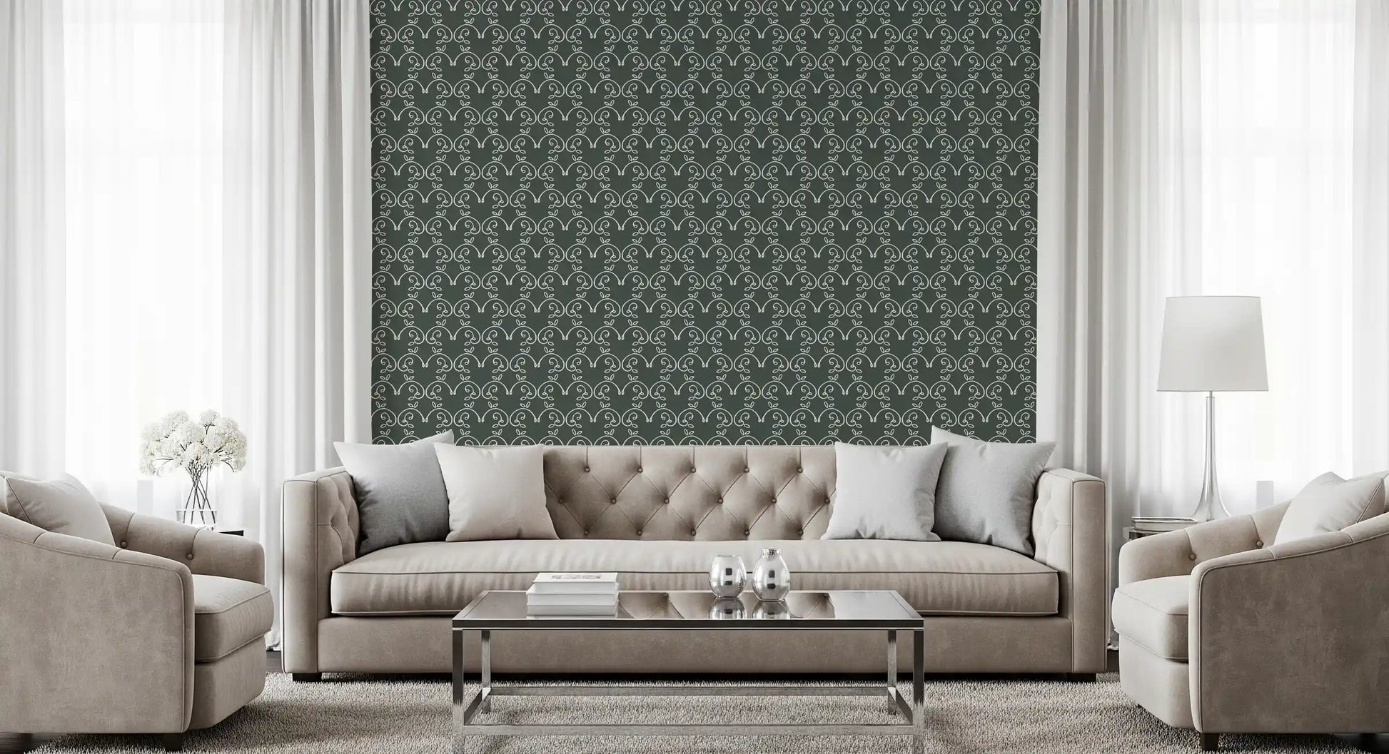 Sage Green Organic Arch Pattern Wallpaper⁠
