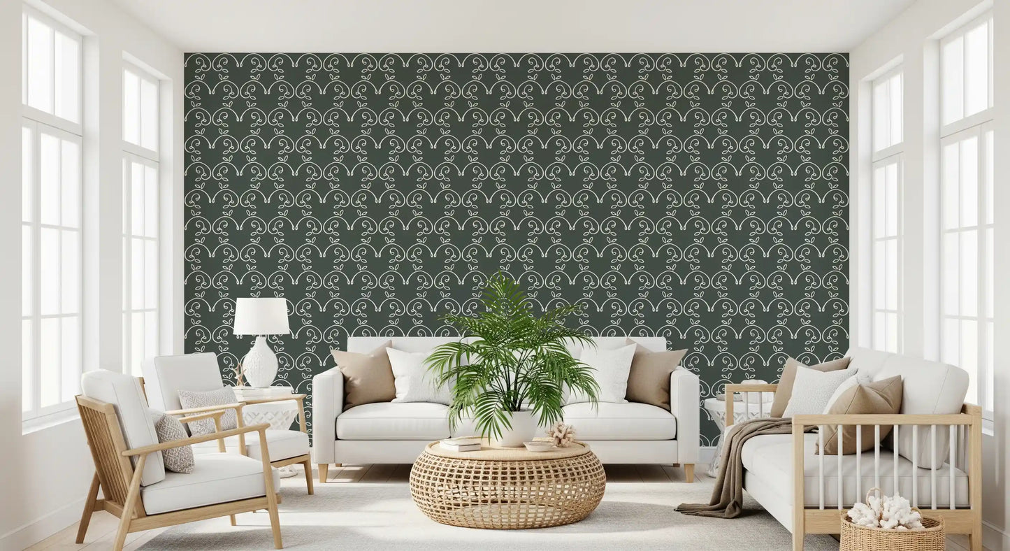 Sage Green Organic Arch Pattern Wallpaper⁠