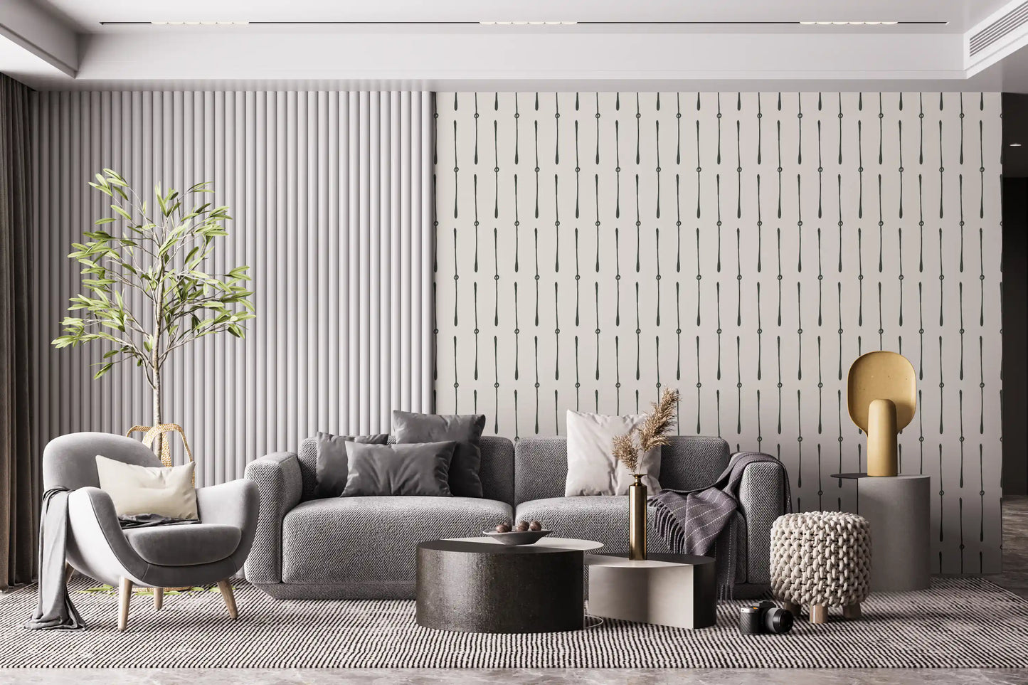 Modern Linear Spaced Strokes Pattern Wallpaper⁠