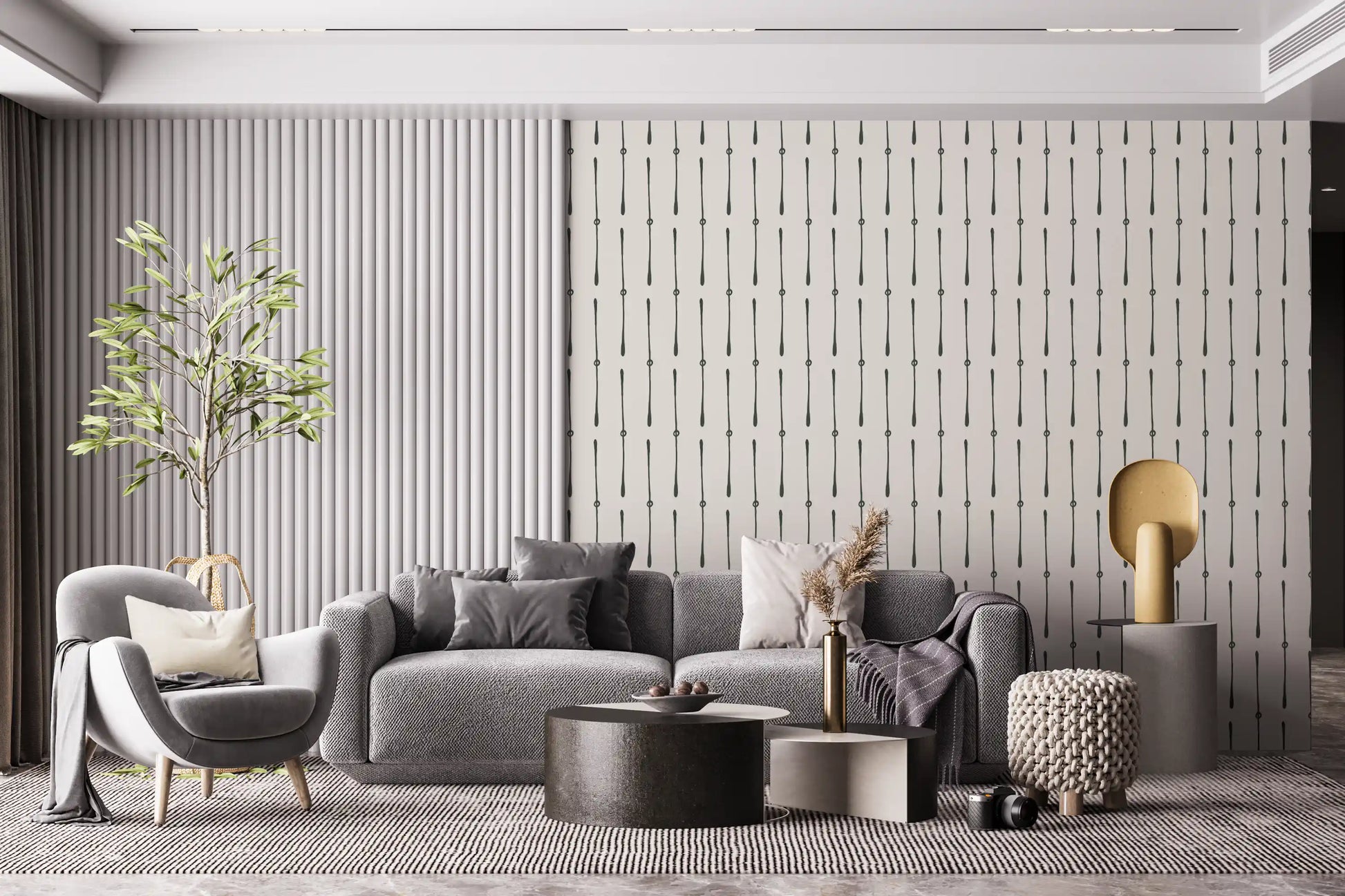 Modern Linear Spaced Strokes Pattern Wallpaper⁠