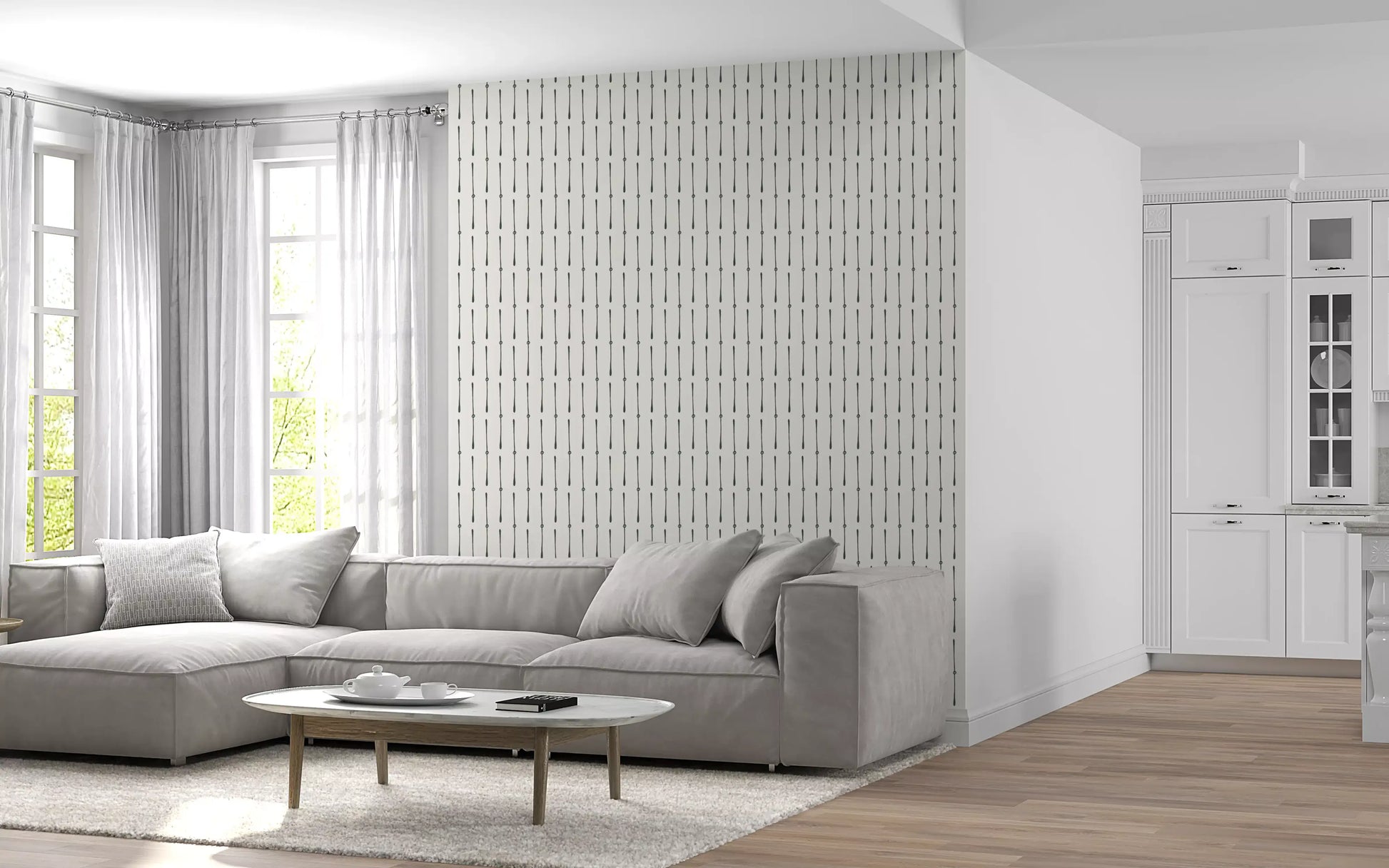 Modern Linear Spaced Strokes Pattern Wallpaper⁠
