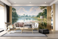 Pink Lotus Pond Landscape Wall Mural