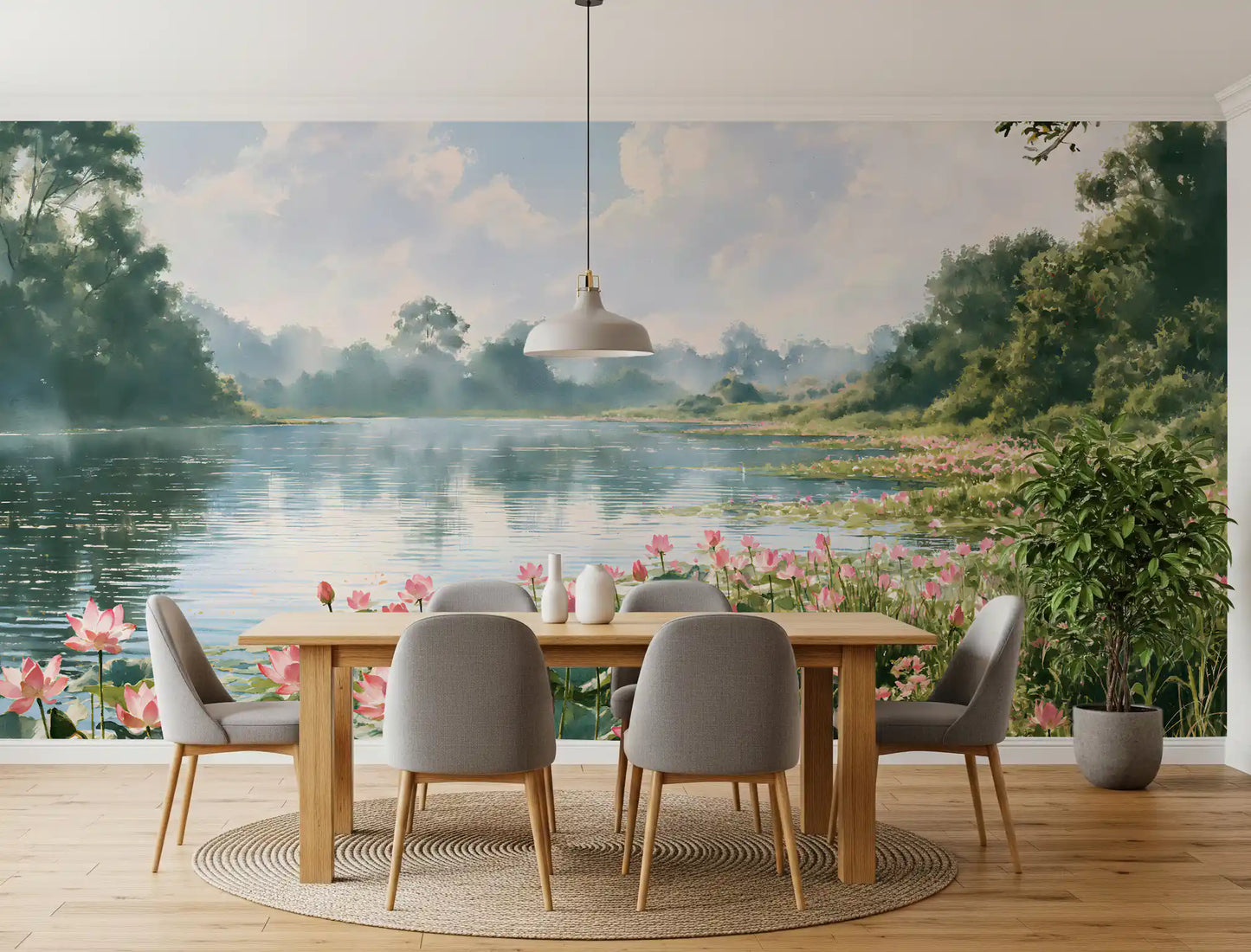Pink Lotus Pond Landscape Wall Mural