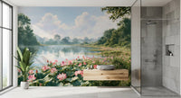 Pink Lotus Pond Landscape Wall Mural