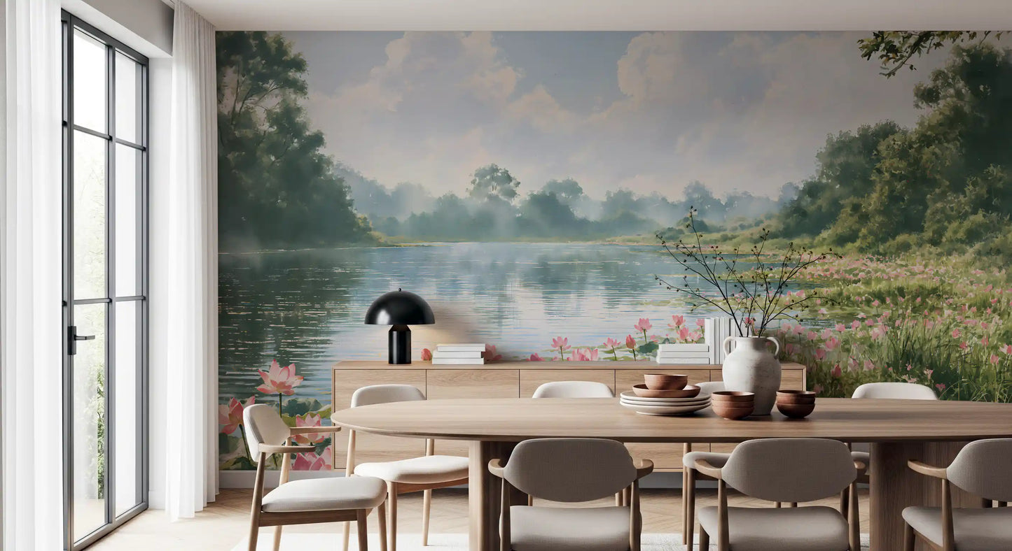 Pink Lotus Pond Landscape Wall Mural