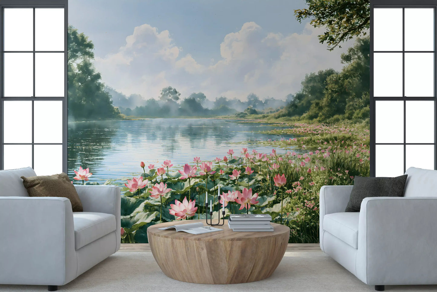 Pink Lotus Pond Landscape Wall Mural