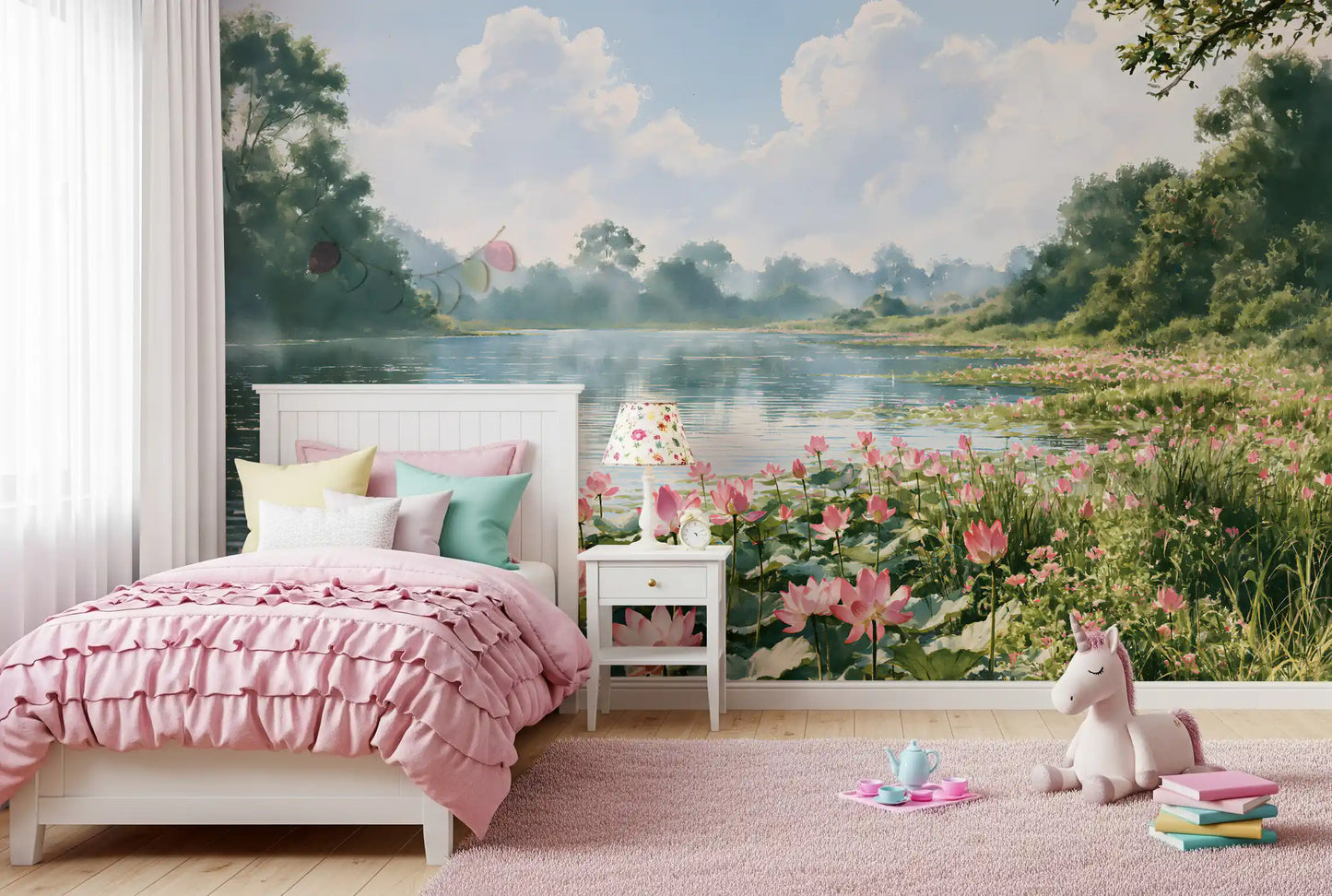 Pink Lotus Pond Landscape Wall Mural