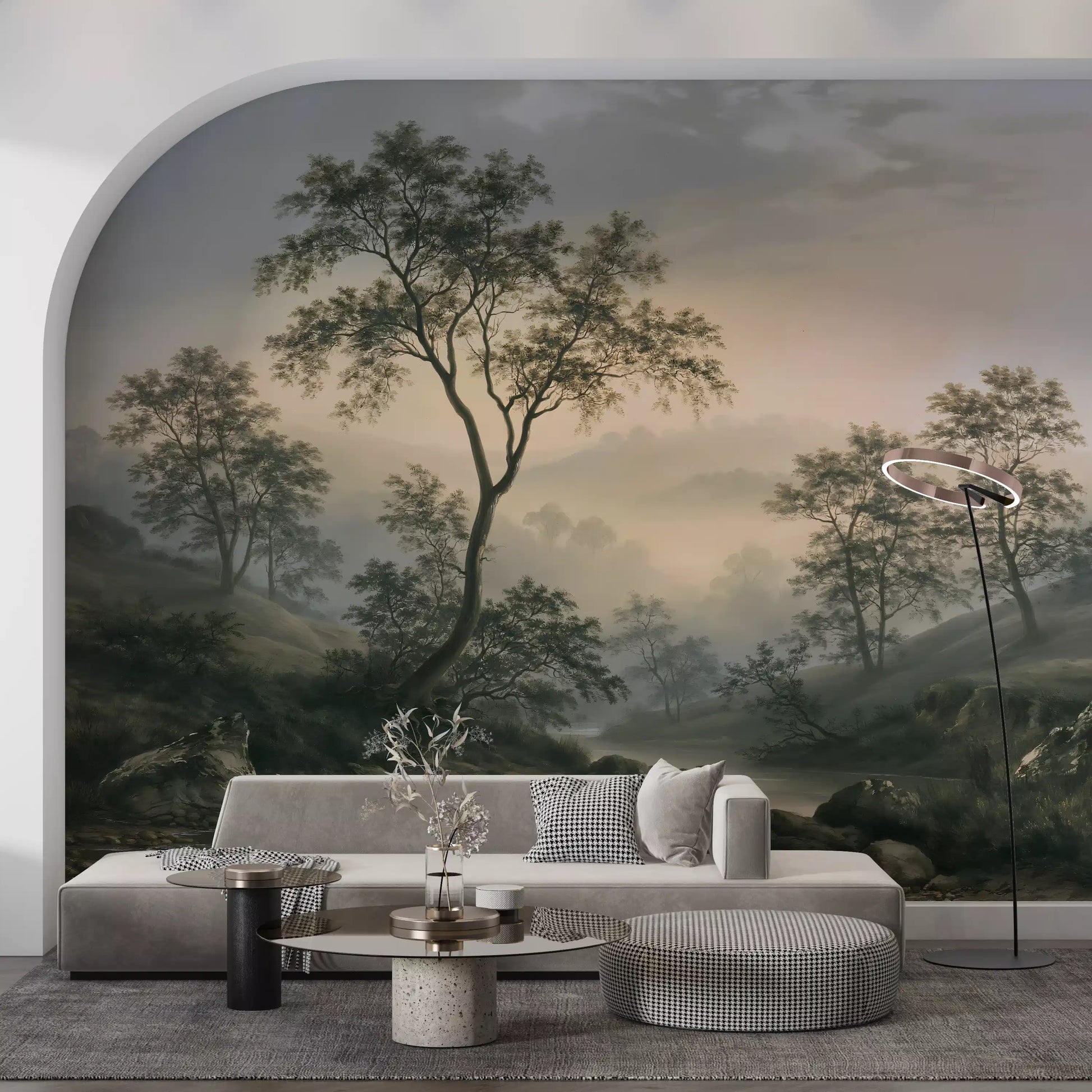 Misty River Valley Landscape Wall Mural
