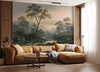 Misty River Valley Landscape Wall Mural