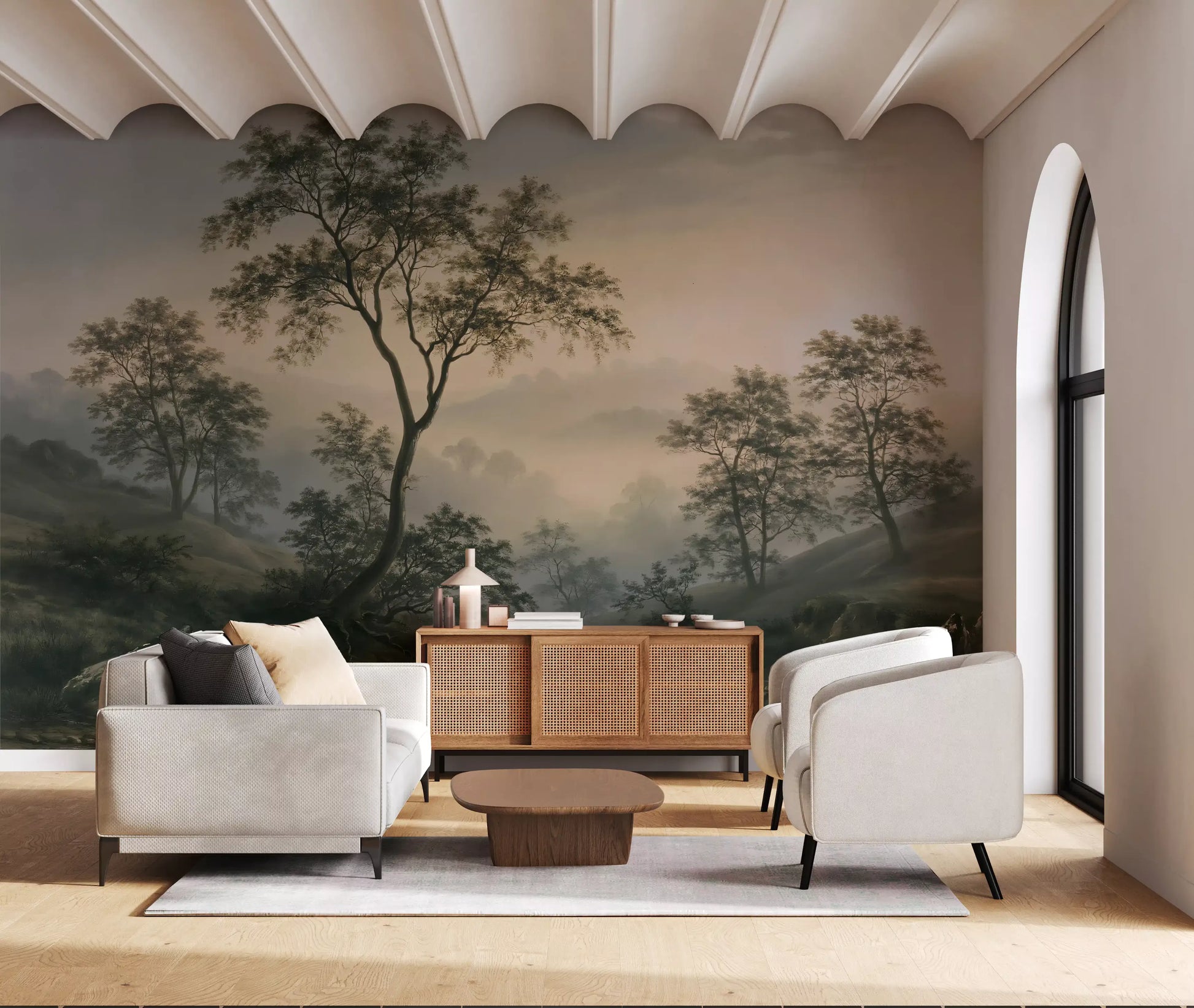 Misty River Valley Landscape Wall Mural