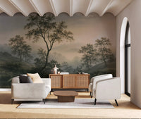 Misty River Valley Landscape Wall Mural