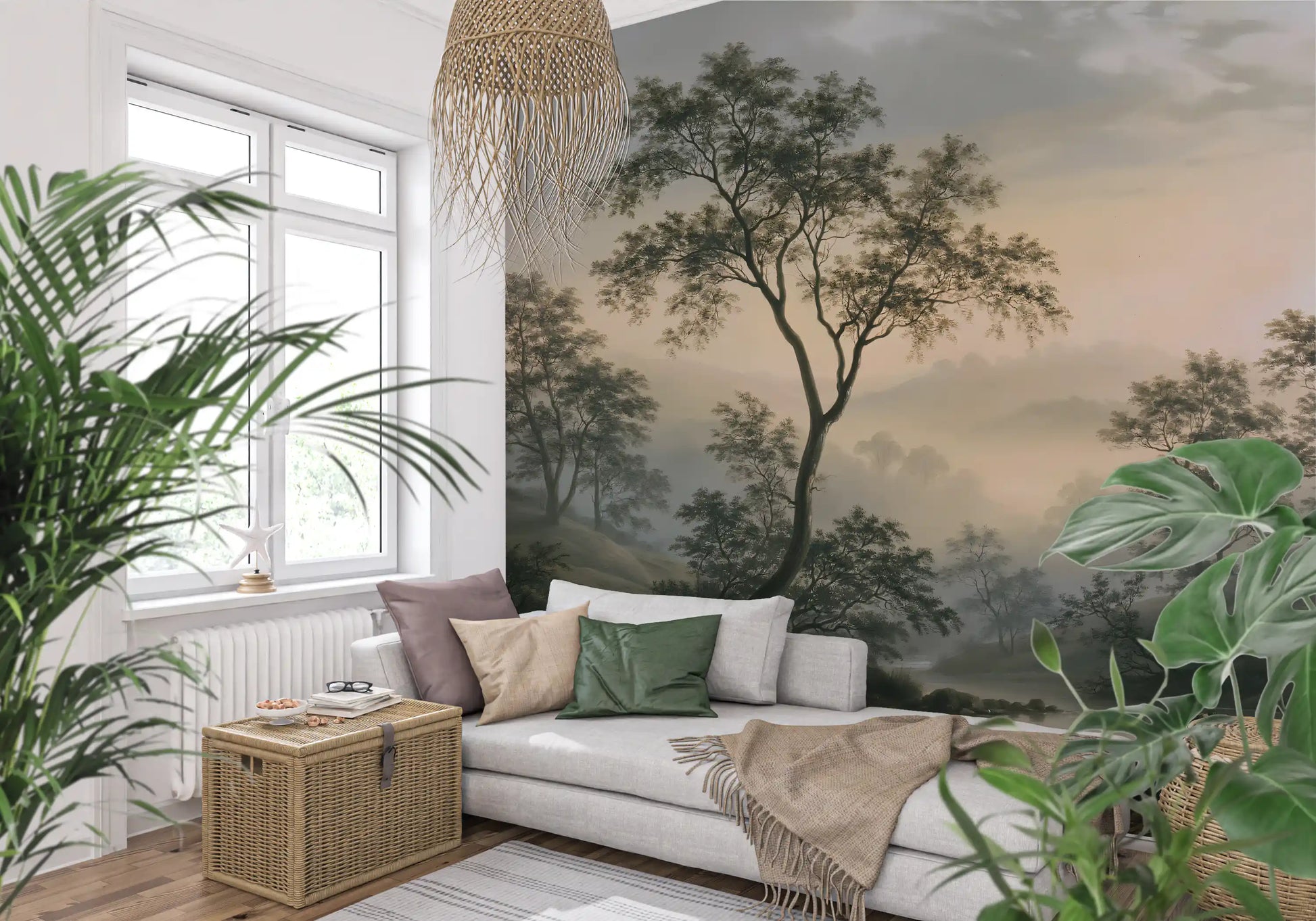 Misty River Valley Landscape Wall Mural