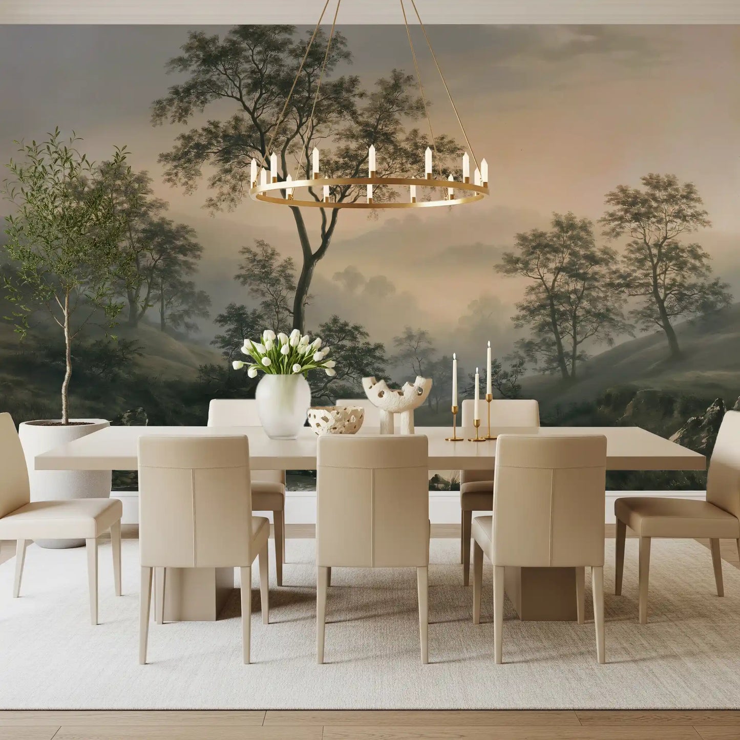 Misty River Valley Landscape Wall Mural