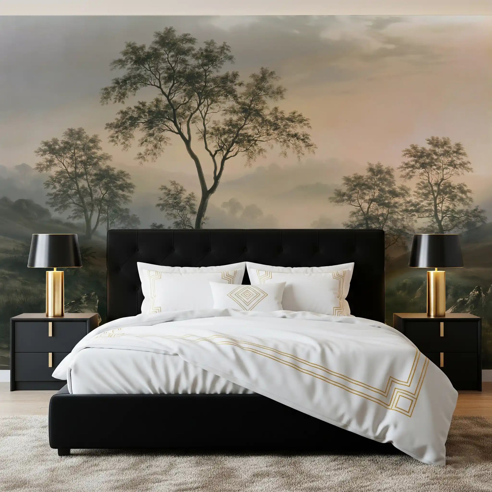 Misty River Valley Landscape Wall Mural