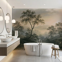 Misty River Valley Landscape Wall Mural