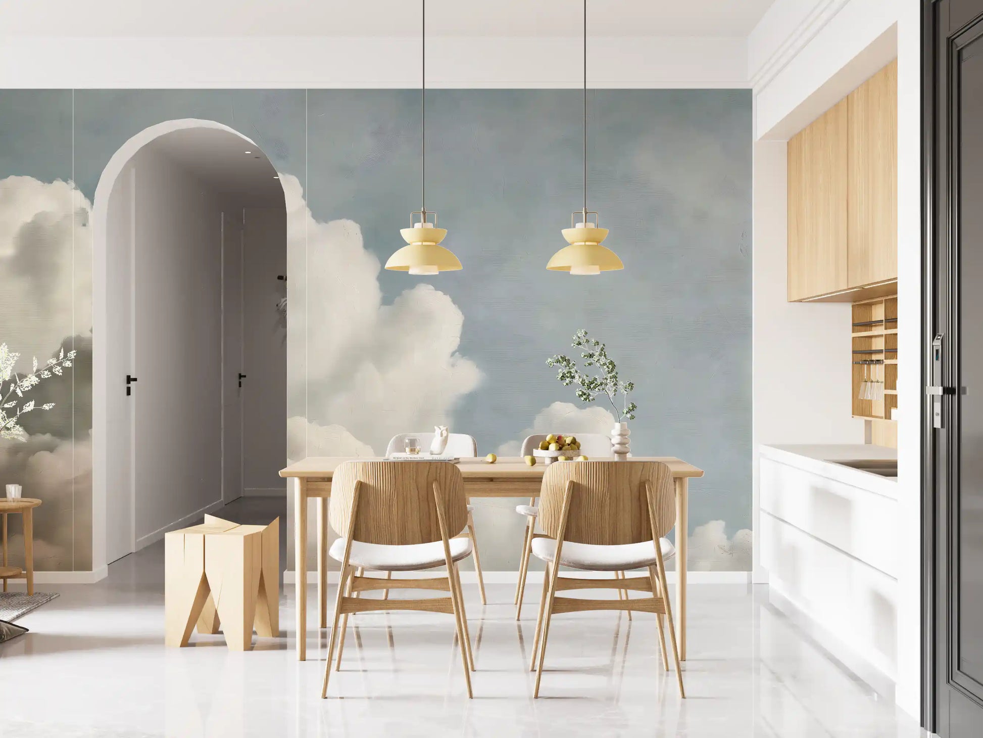 Dreamy Painted Clouds Wall Mural