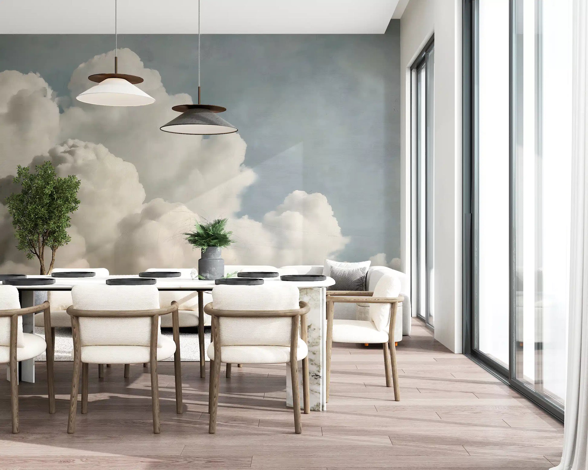 Dreamy Painted Clouds Wall Mural