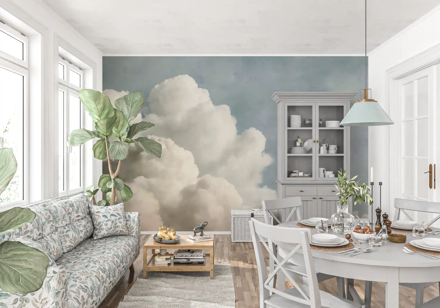 Dreamy Painted Clouds Wall Mural