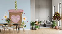Iced Coffee Heart Floral Illustration Wall Mural