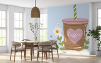 Iced Coffee Heart Floral Illustration Wall Mural