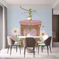 Iced Coffee Heart Floral Illustration Wall Mural