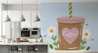 Iced Coffee Heart Floral Illustration Wall Mural