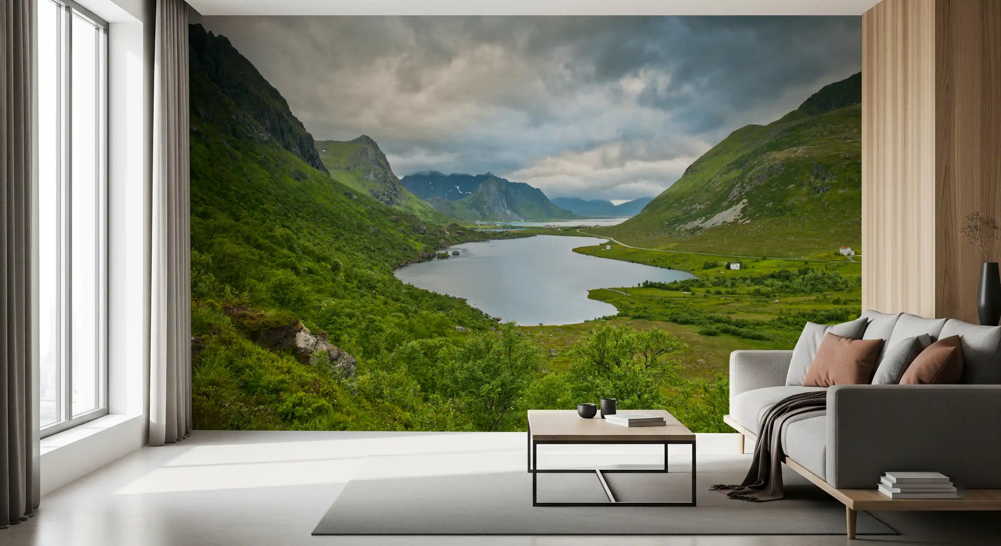 Alpine Lake and Valley Horizon Wall Mural