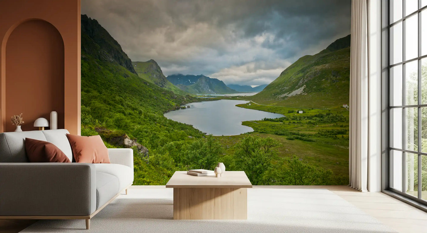 Alpine Lake and Valley Horizon Wall Mural