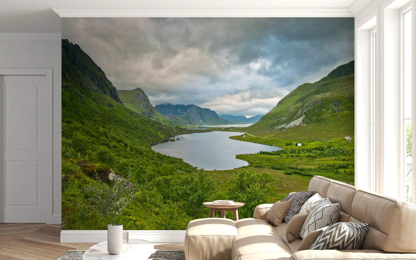 Alpine Lake and Valley Horizon Wall Mural