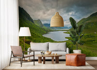 Alpine Lake and Valley Horizon Wall Mural