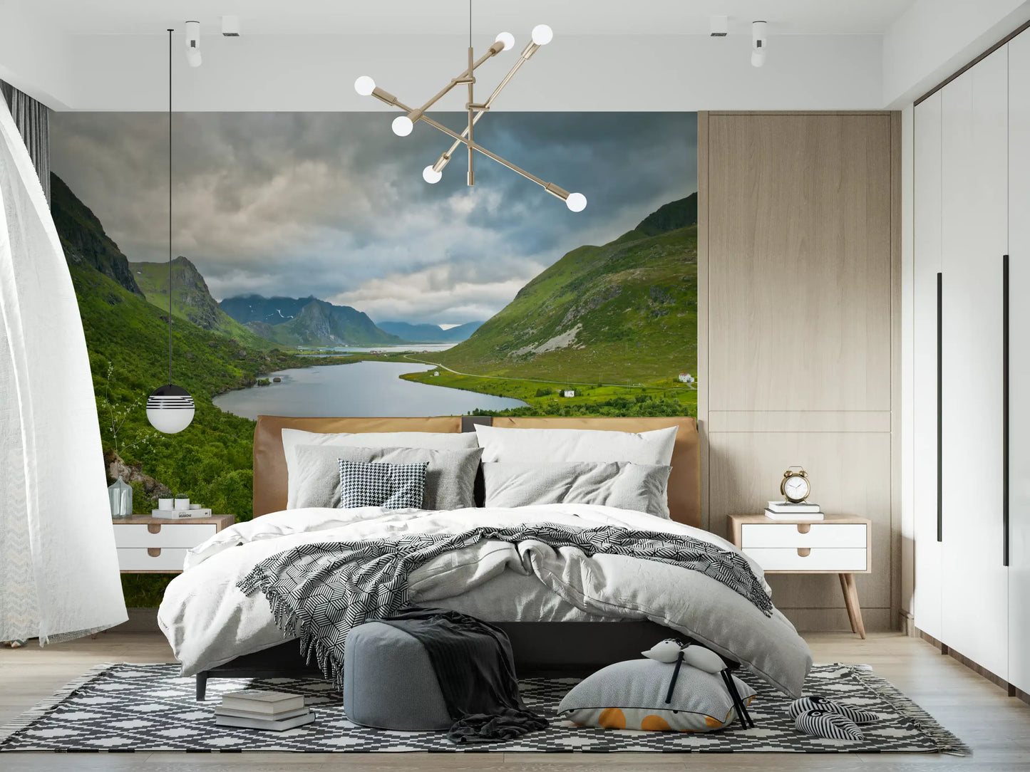 Alpine Lake and Valley Horizon Wall Mural