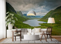 Alpine Lake and Valley Horizon Wall Mural