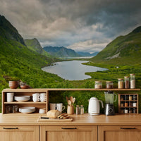 Alpine Lake and Valley Horizon Wall Mural