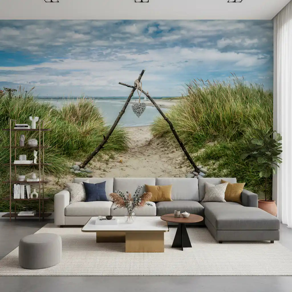 Serene Dune Path with Romantic Heart Wall Mural