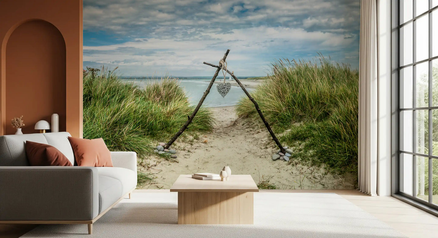 Serene Dune Path with Romantic Heart Wall Mural