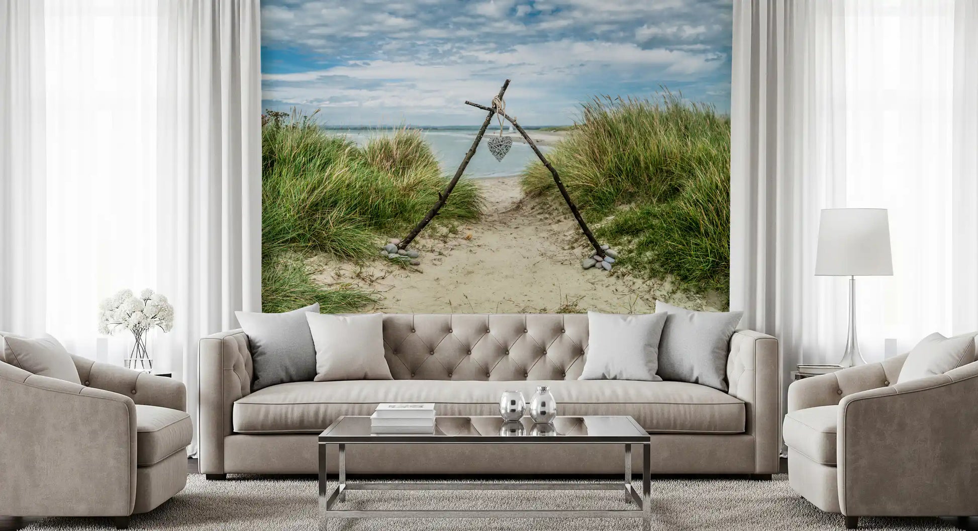 Serene Dune Path with Romantic Heart Wall Mural