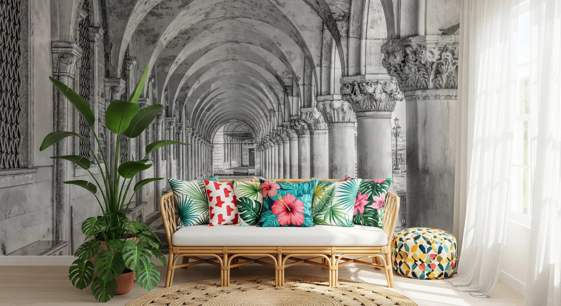 Italian Stone Corridor Perspective Wall Mural
