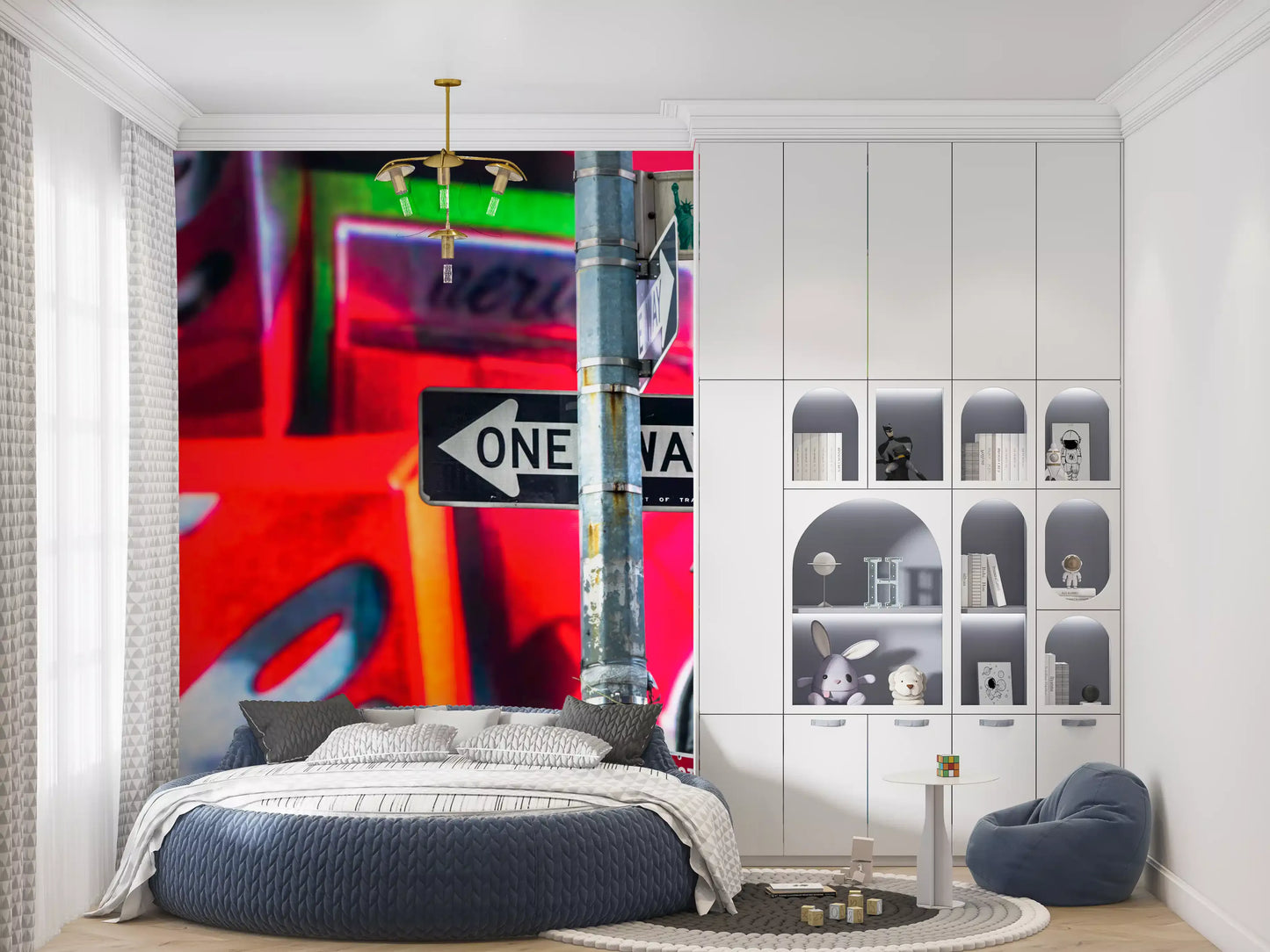 Neon Manhattan Intersection Wall Mural