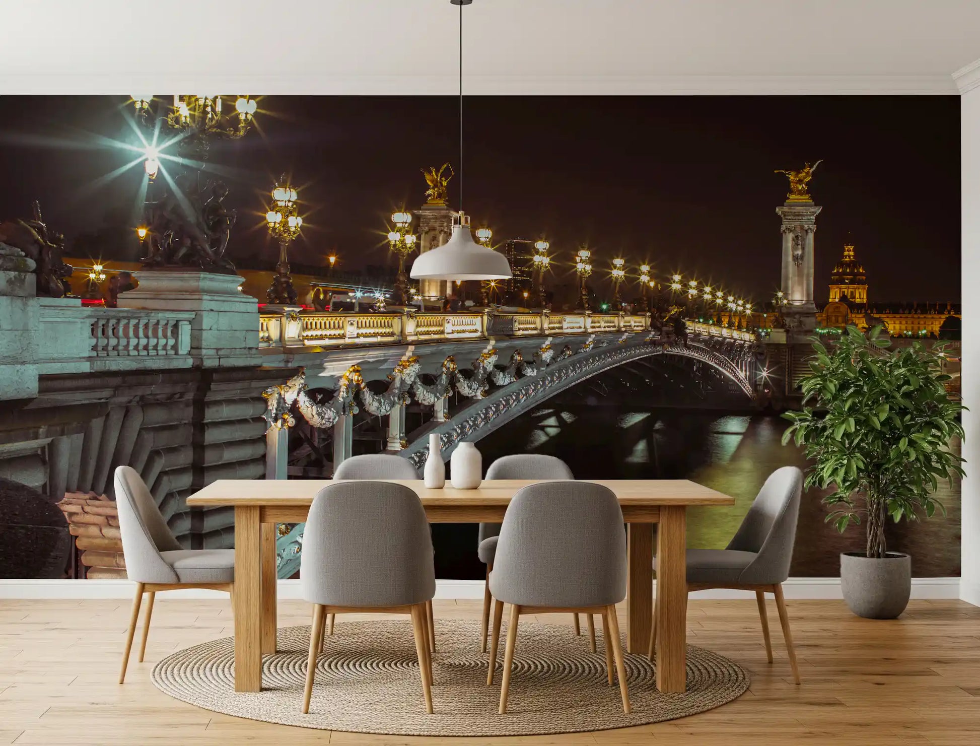 Midnight Parisian Bridge Illumination Wall Mural