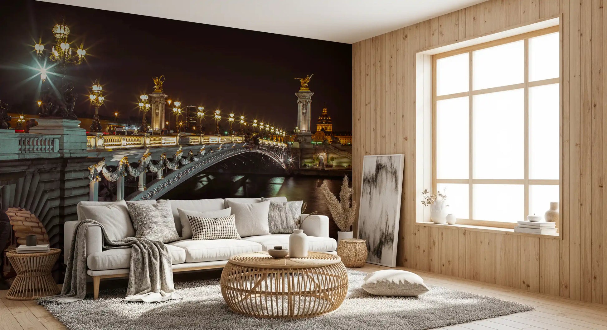 Midnight Parisian Bridge Illumination Wall Mural