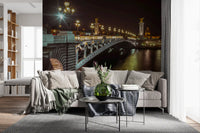 Midnight Parisian Bridge Illumination Wall Mural