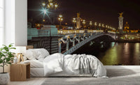 Midnight Parisian Bridge Illumination Wall Mural