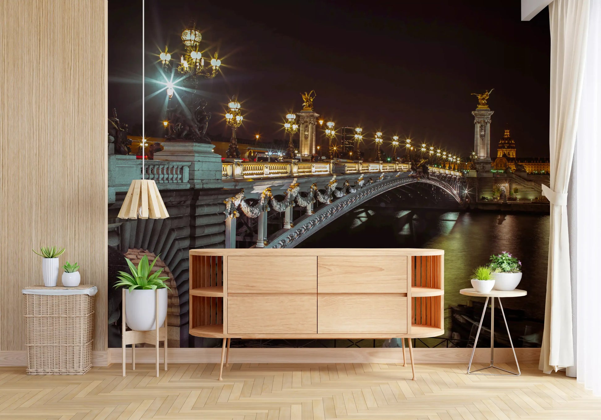 Midnight Parisian Bridge Illumination Wall Mural